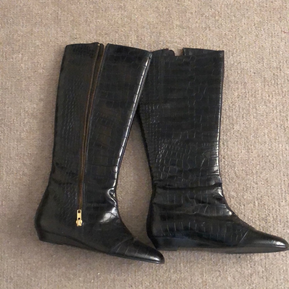 Migliorini Italian leather Black Faux Crocodile Pattern Knee-High Boots 8.5